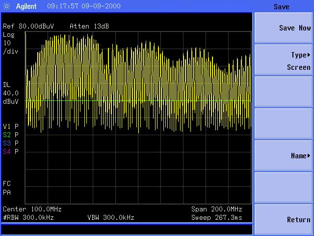 Frequency spectrum of comb generator output