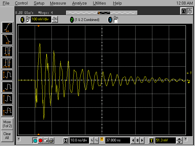 scope plot with signal on diving path