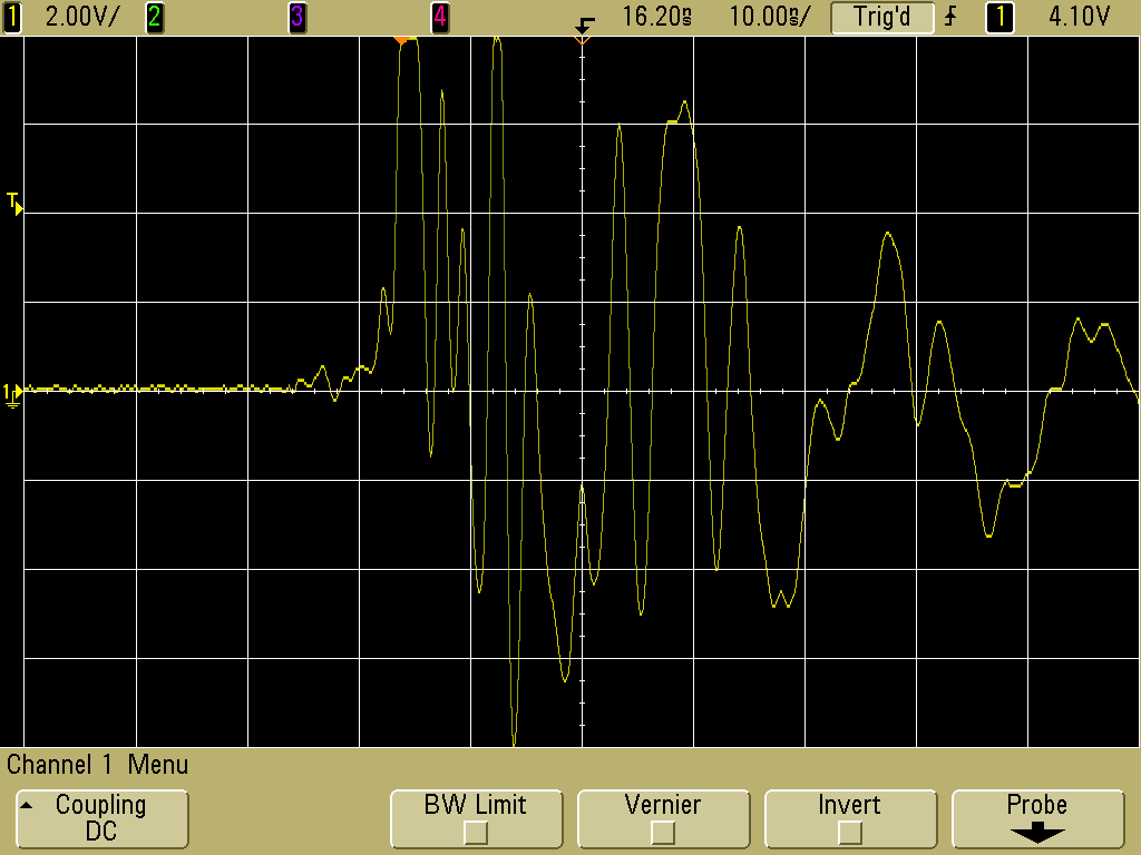 EMI pickup in probe from long metal pointer discharge