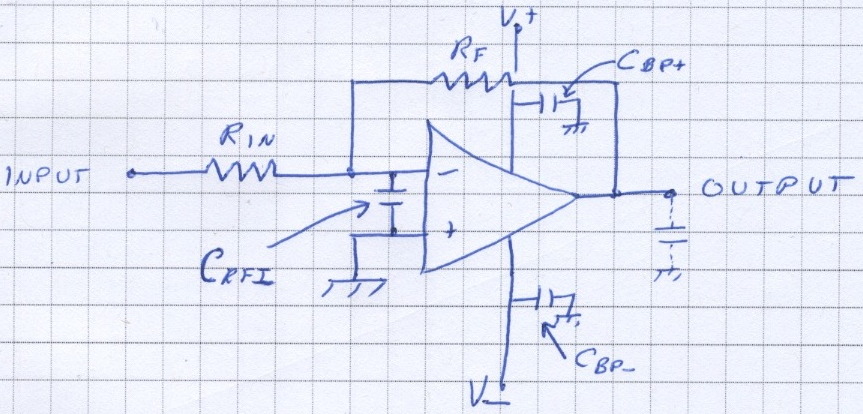 Non-inverting opamp circuit with RFI improvements